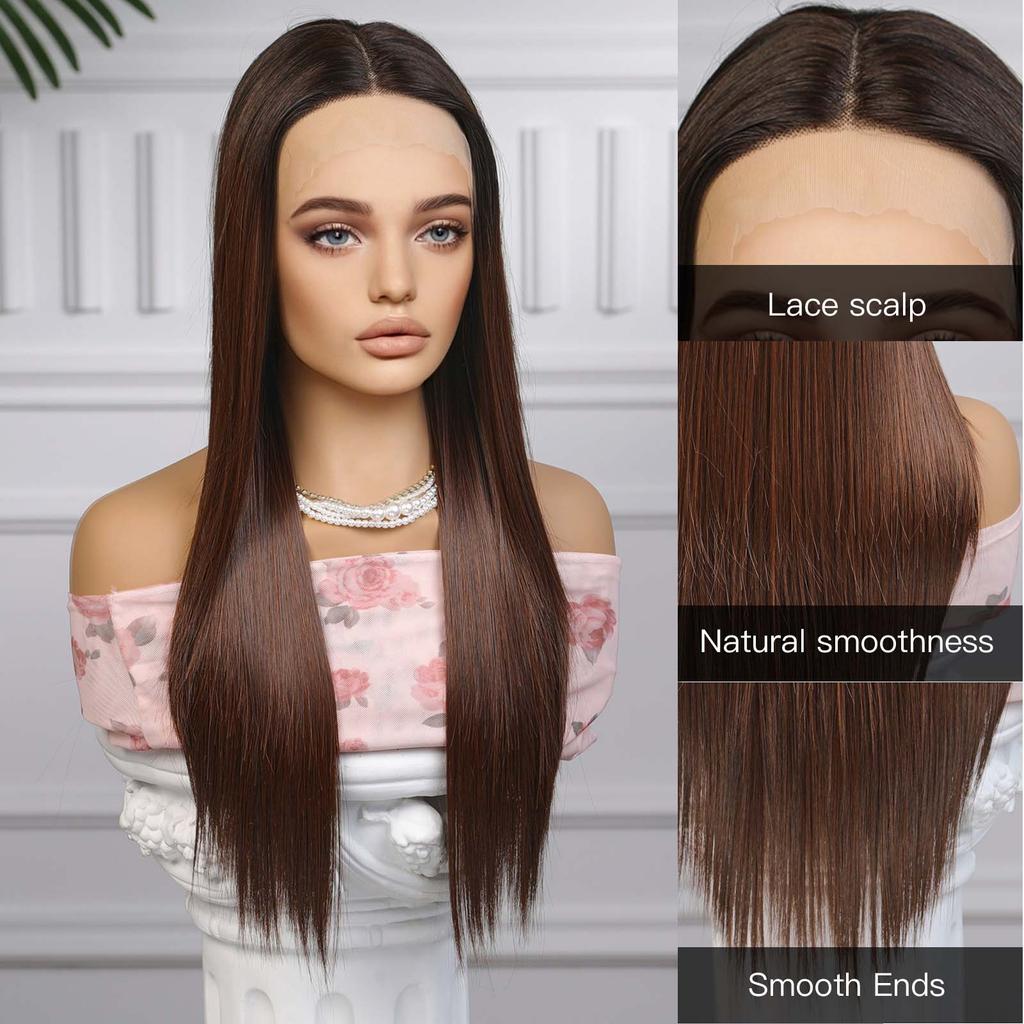 ALAN EATON Damen Lace Front Perücken Honigbraun Rot Perücke Gerade Lange Perücken Täglich Party Cosplay Hochzeit Hohe Dichte GluelessWig