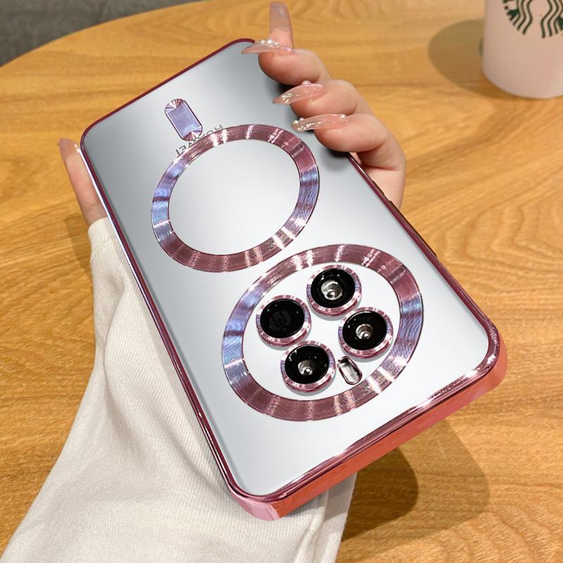 

Подходит для Huawei Pura70pro Гальванизированный чехол для телефона с магнитным узором CD и Mate60PRO Полностью мягкий защитный чехол P50 Huawei P60 розовый