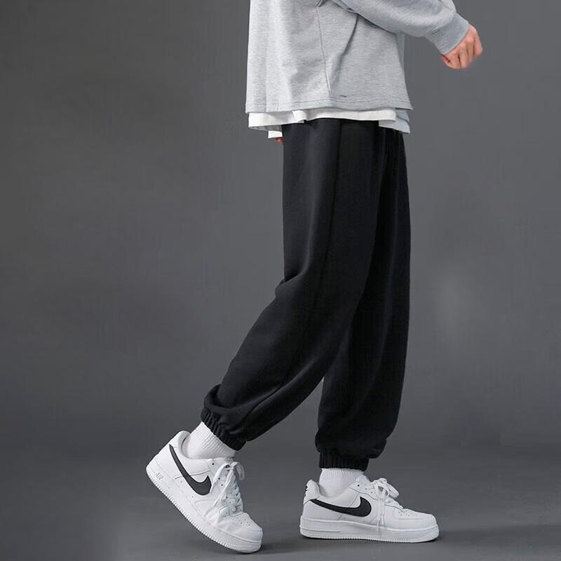 Li-Ning Casual Fleece Lined Warm Cuffed Long Pants Knitted Sports Pants Men bottoms Standard-Black AKLQ989-1