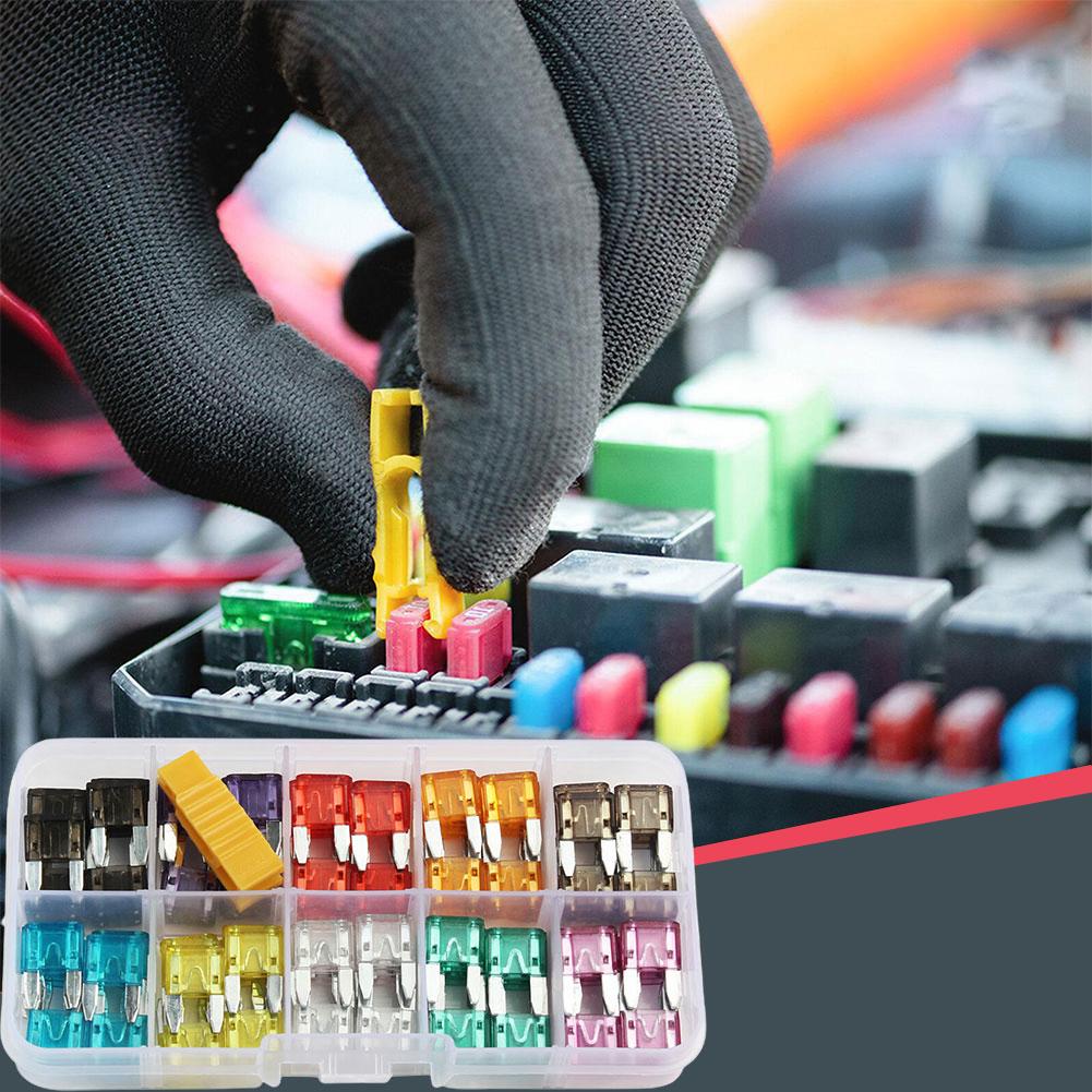 1set Fuse insert Profile Small Size Blade Car Fuse Assortment Set for Auto Car Truck 2.5/3/5/7.5/10/15/20/25/30/35A Fuse w/h Box