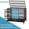 48 Inch Heavy Duty Indestructible Dog Crate with Wheels, Folding Metal Big Dog Cage for Large and Medium Dogs, Cage with Removable Wire Trays