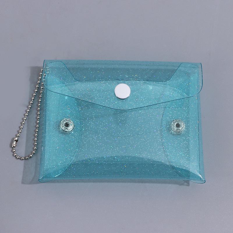 1Pcs Mini Pvc Clear Card Holder Keychain Glitter Transparent Coin Purse Snap Button Wallet For Earphone Jewelry Daily Storage
