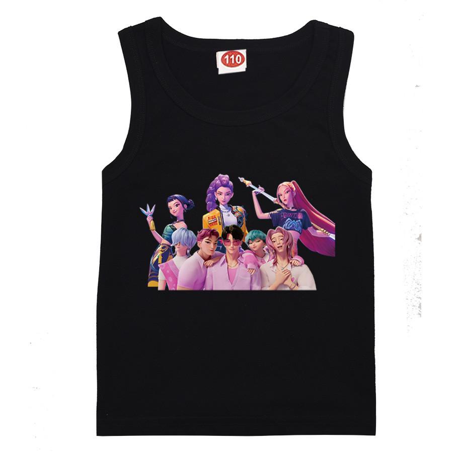 

Cartoon POP Star Printing Summer Daily Wearing Sleeveless Round Neck T-shirt Tank Top 120cm чорний