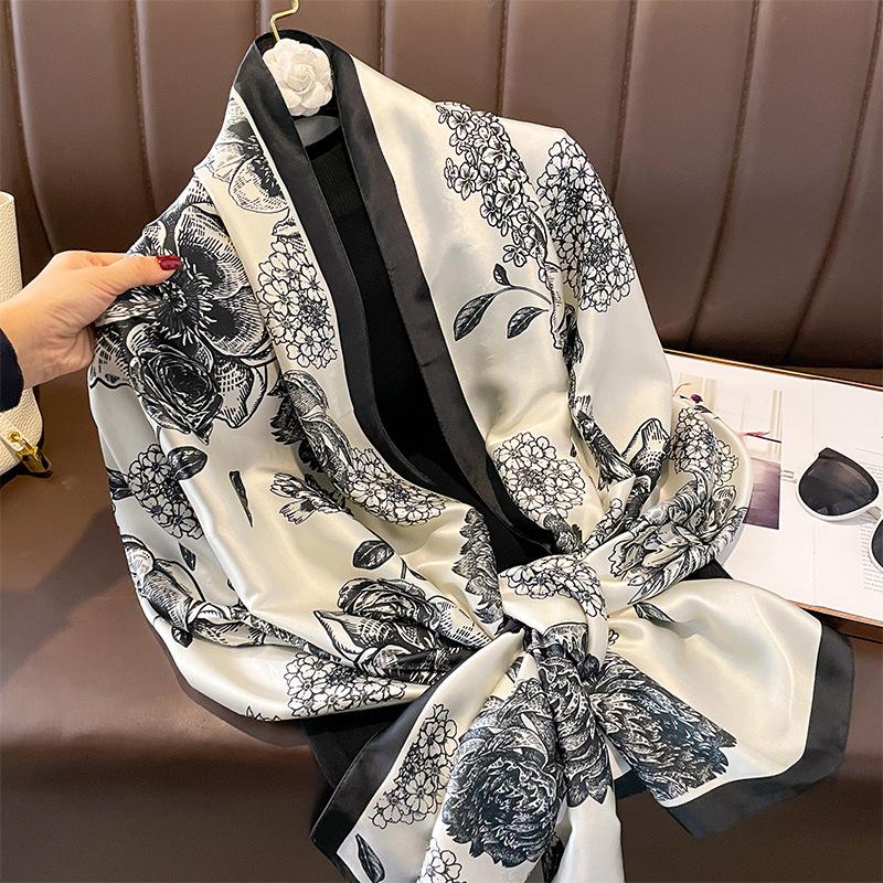 180*90cm Luxury Brand Women Summer Silk Scarves Shawl Lady Wrap Soft Female Europe Designer Beach Bandanna Foulard Muffler Pareo