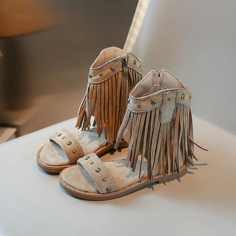 Sandali Romani Estivi a Fascia Singola per Bambina Borchie Nappe Sandali Alti Scarpe da Ginnastica Morbide da Bambina Scarpe Eleganti Bohemien