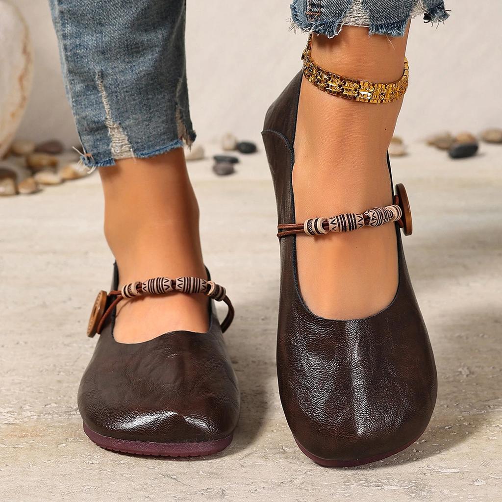 Fashion Retro Beaded Leather Flat Shoes Women's Solid Color Fashion Comfortable Shallow Shoes Designer Women Sneakers Zapatos De Mujer