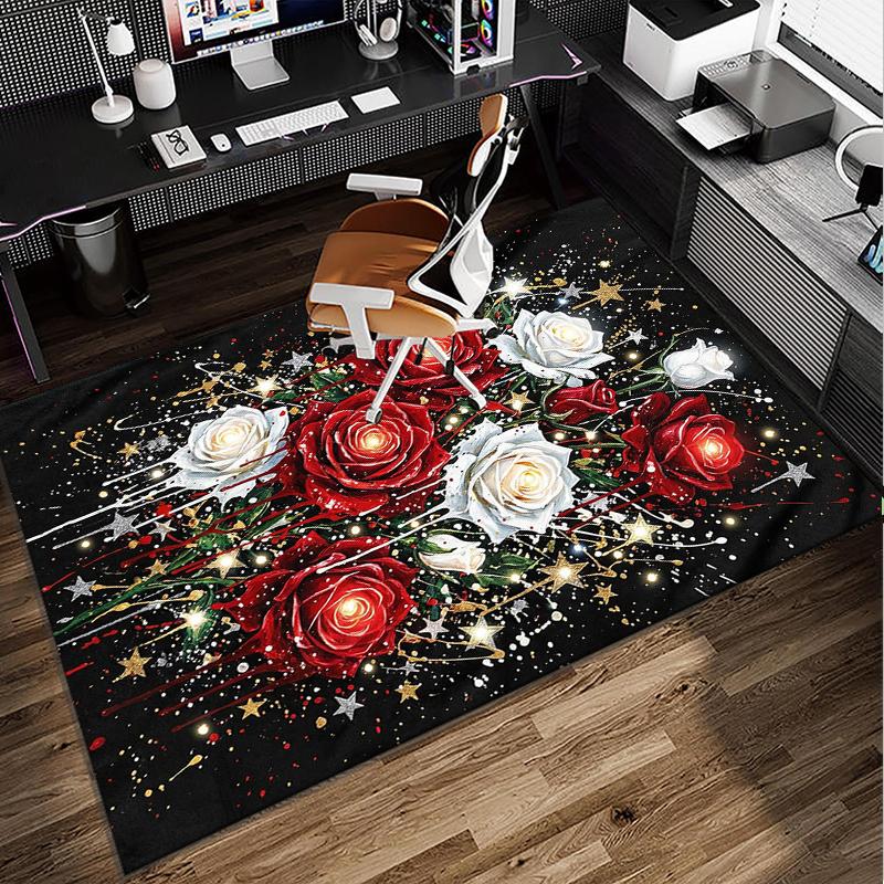 Starry Night Roses Office Rug Chair Mat, Entryway Carpet, Suitable for Front Door, Bedroom, Living Room, Desk, Holiday Gift