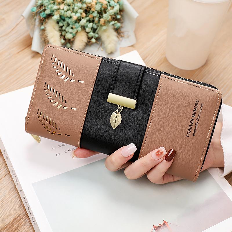 Long Wallet Hollow Leaves Pu Leather Wallets For Women Coin Purses Hasp Zipper Clutch Id Credit Card Holder Carteras Para Mujer