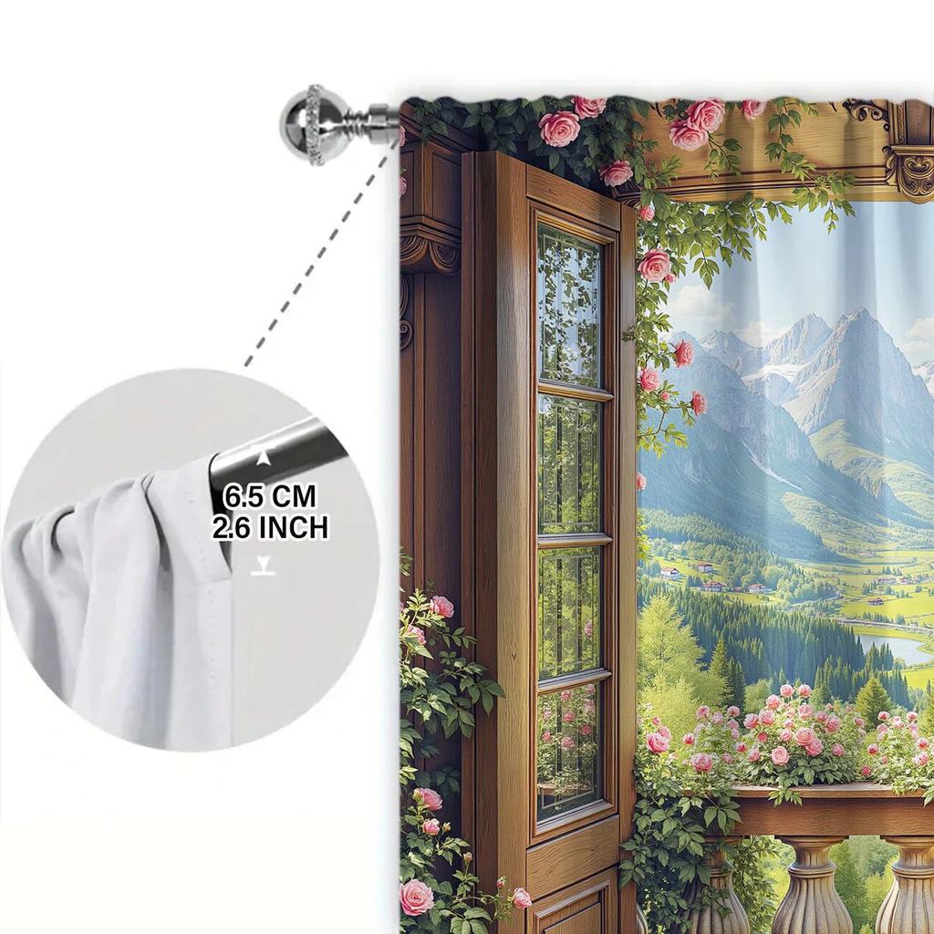 2pcs- Realistic Fresh Garden Printed Curtains   Pole Bag Curtains 42*84   Bedroom   Living Room   Home Room Decoration