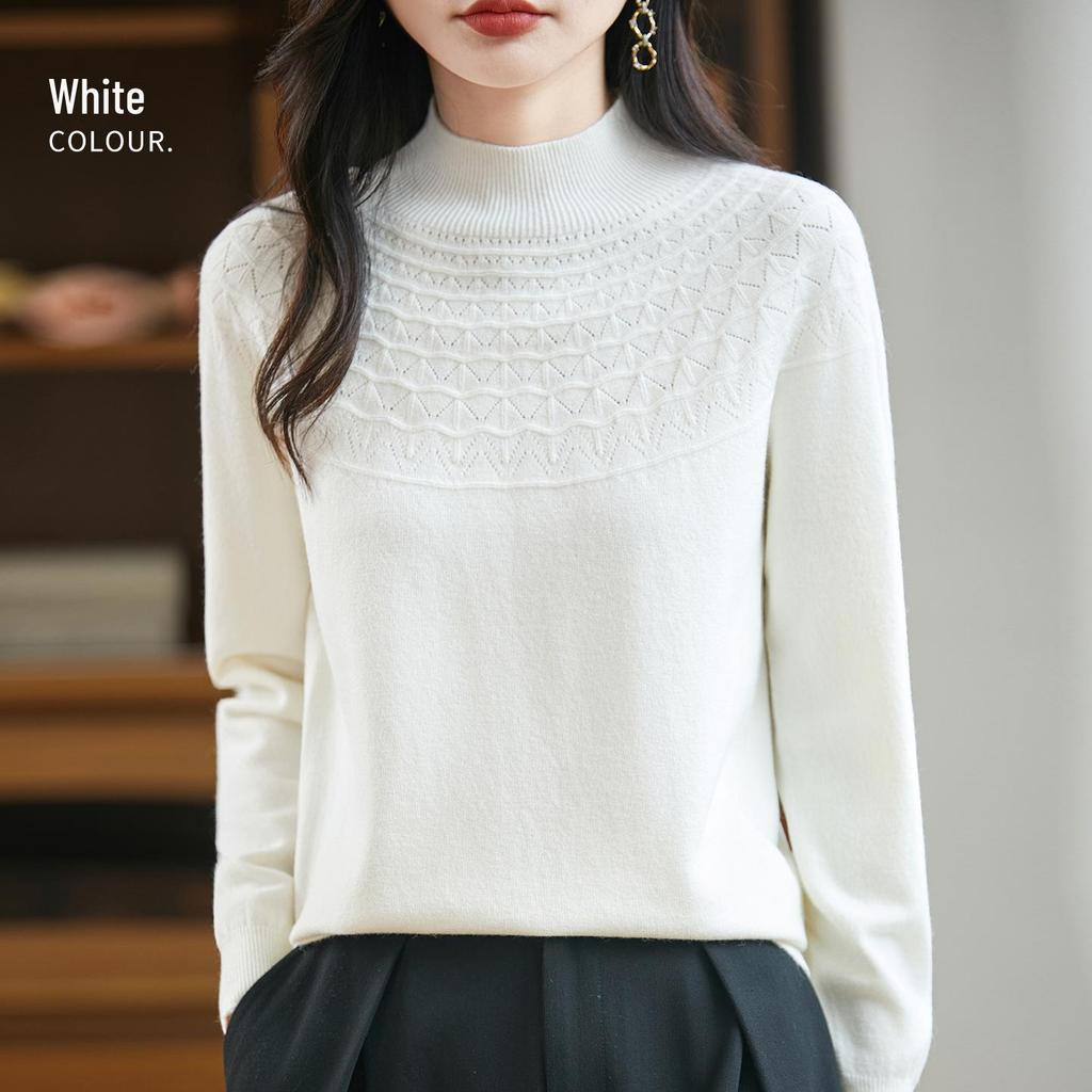 Women's Seamless Half-Openwork Knit Sweater - 2025 Autumn/Winter Collection, One-Piece Base Layer with Half-High Collar