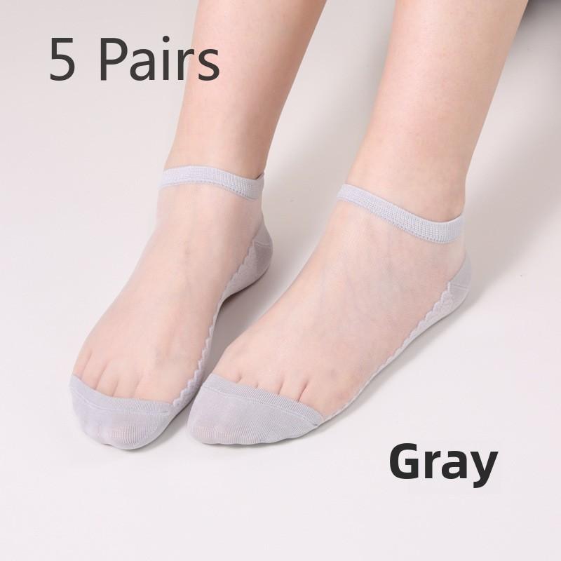 5 Paar Frühlings- und Sommersocken für Damen, Socken aus Kristallseide, unsichtbare Bootssocken für Damen, Freizeitsocken