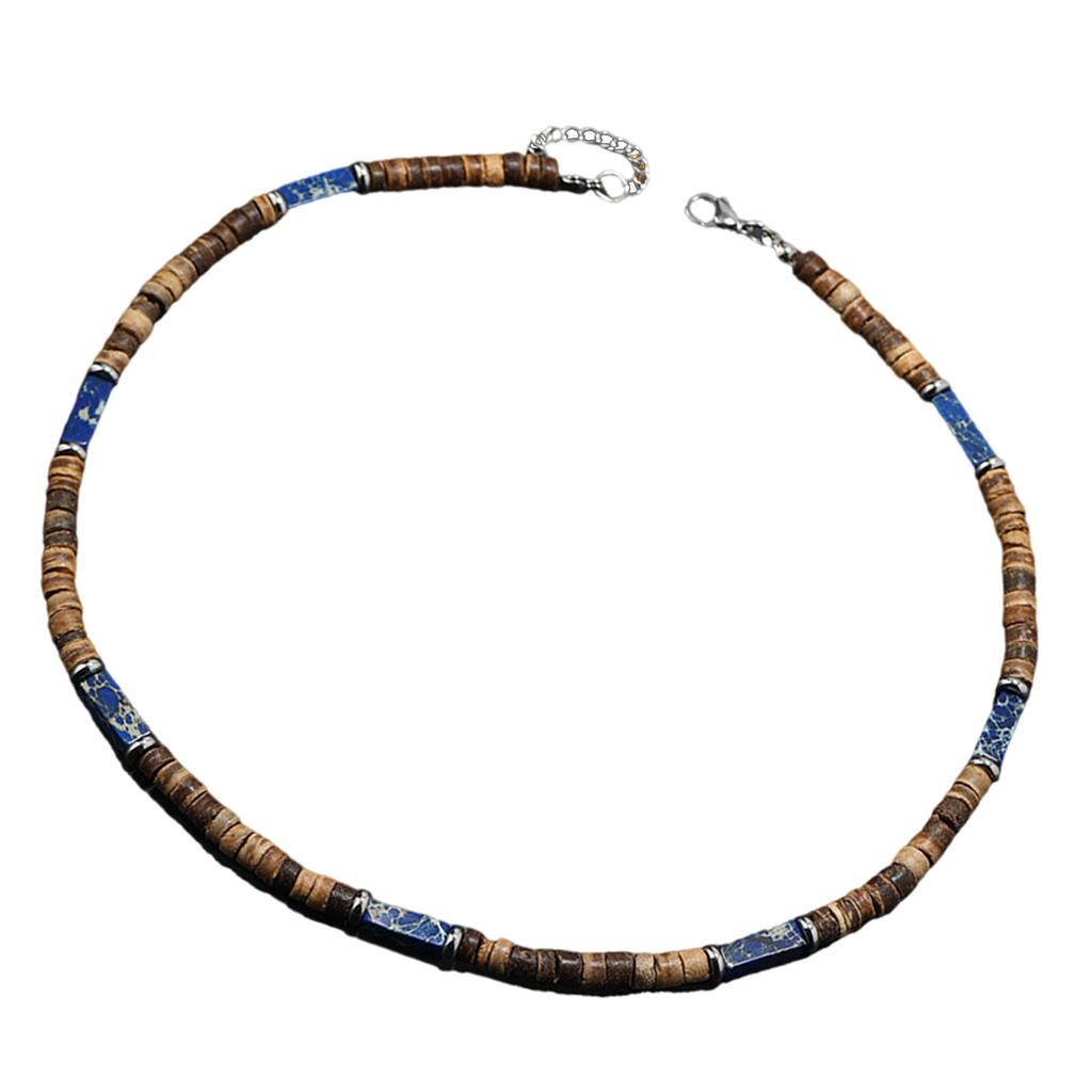 Retro Halskette Kreativer Trendiger Halsschmuck Aus Braunen Kokosnussschalenholzperlen Und Natursteinanhänger