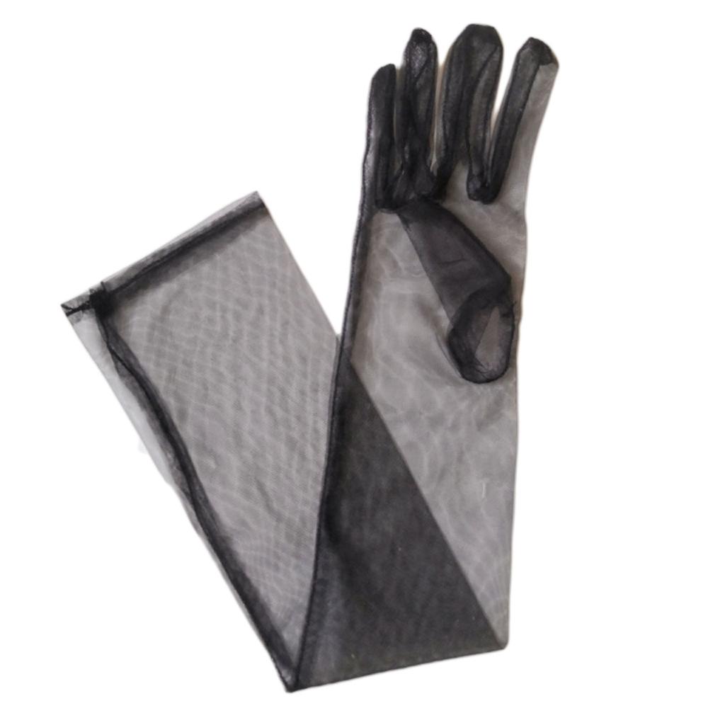 Exquisite Long Tulle Elbow Gloves 55cm Wedding Gloves Ultra Thin Stretchy Full Finger Mittens for Opera Party Concert