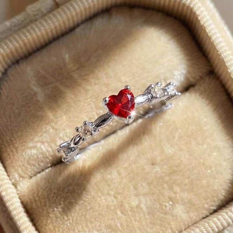 925 Silve Plated 18K Gold Zircon Red Love Heart Rings for Women Party Wedding High Quality Vintage Fine Jewelry