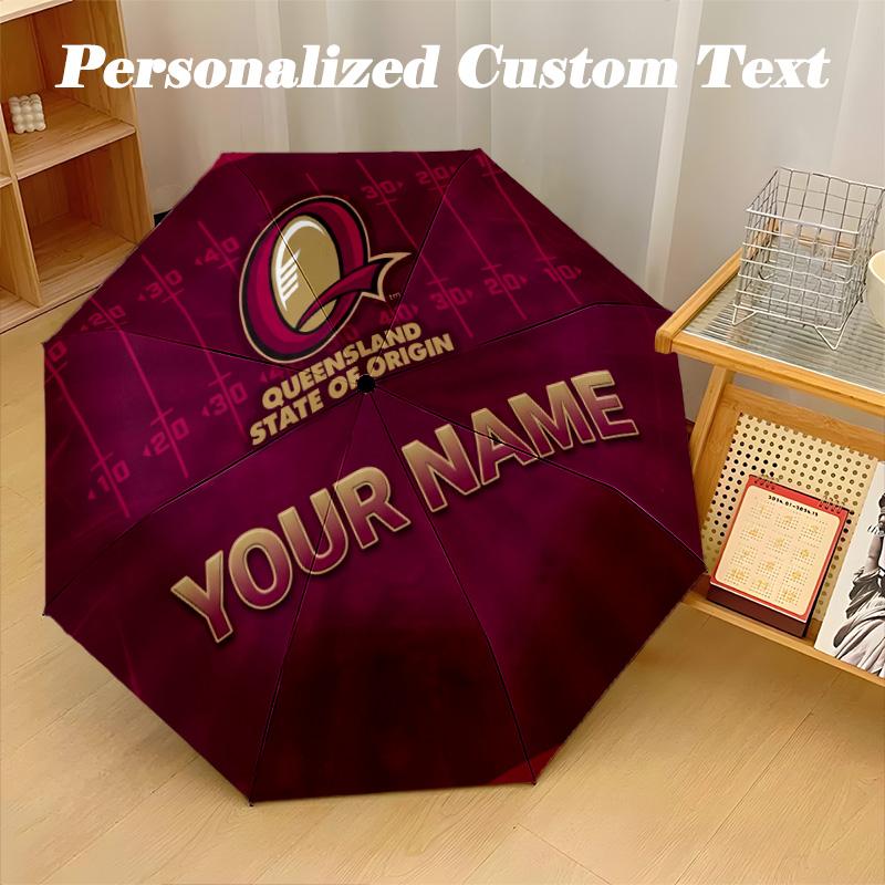Queensland Maroons Automatic 8‑ribs Umbrella, Custom Name Text Personalized Folding Umbrella Rain Sun Gift