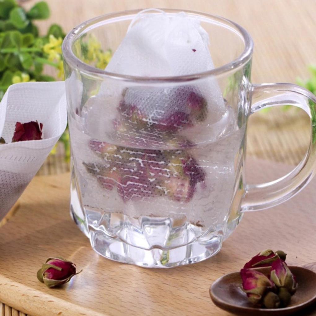 100 Pieces Tea Coffee Drawstring Bags Non-Woven Fabric Breathable Portable Spice Herb Mesh Pouches DIY Crafting Supplies