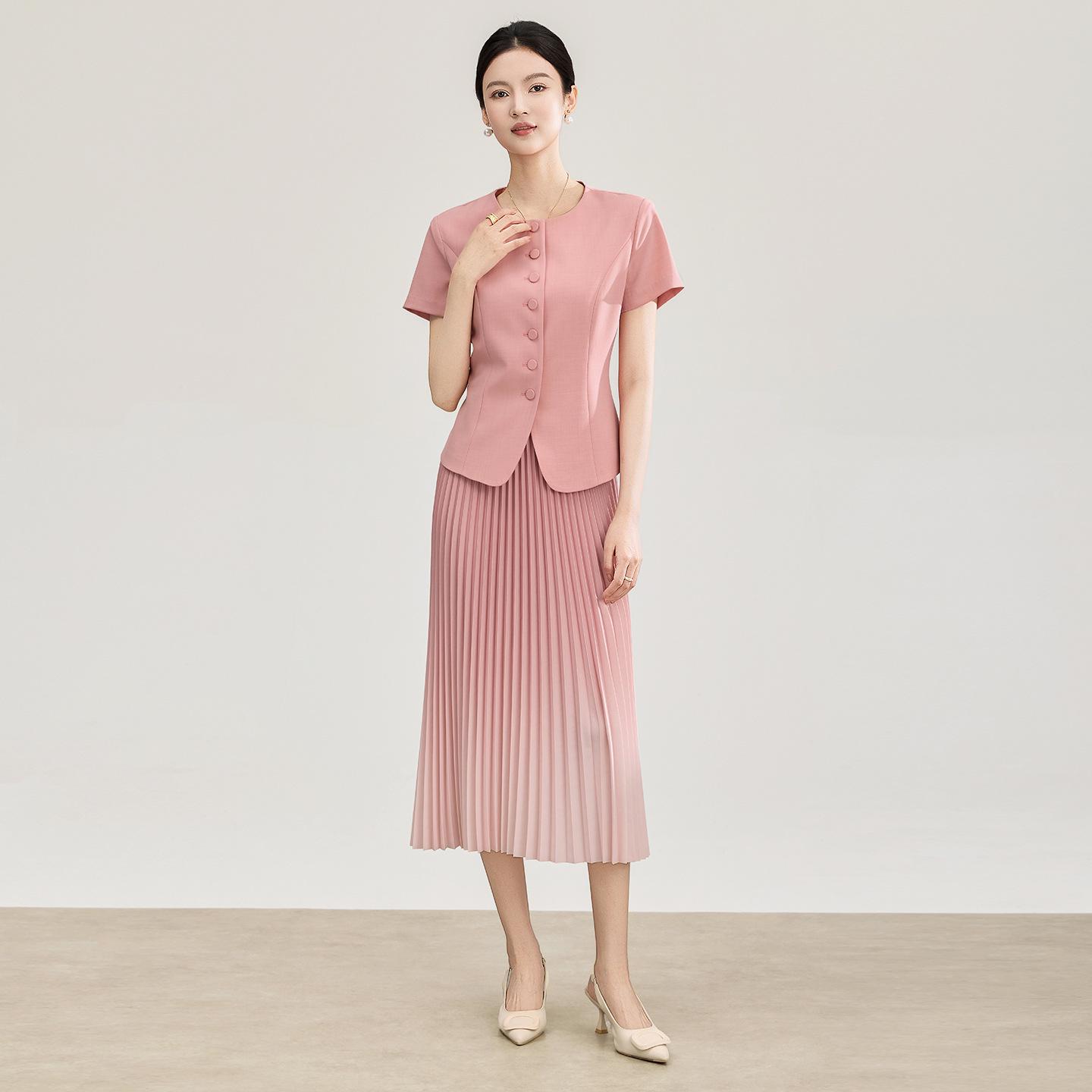 Nanyou Elegant Spring Women s Short-Sleeve Top & Gradient Pleated Skirt Set XL