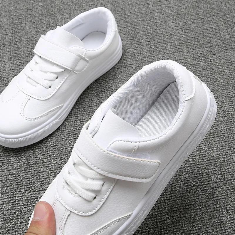 New Spring All White Children Leather Shoes Boy Student Leisure Girl Sneakers Lightweight Casual School Shoes Flat I06055