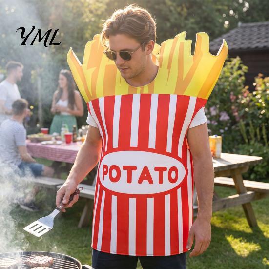 Party Cosplay Costume Adults Fast Food Costume, Unisex Hot Dog Hamburger French Fries Men Dress Up Outfit for Halloween Holiday Theme Clothing