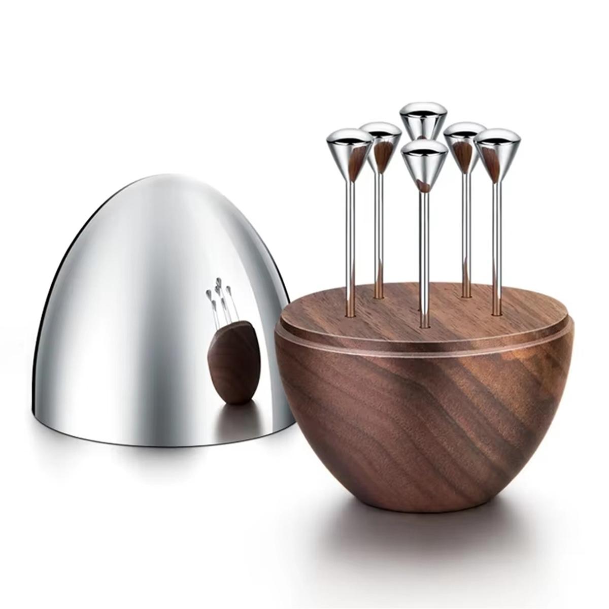 

2025+Stainless Steel Luxury Toothpick Holder Decorative Toothpick with Walnut Base for Table Decoration Home Decor Party Bar China Mainland