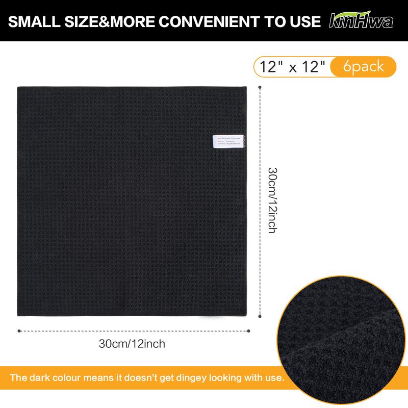 380gsm Thick Microfiber Waffle Weave Dish Drying Cloth Household Kitchen Glass Cleaning Cloth Tea Towels Set 13"x13" 6 Pack