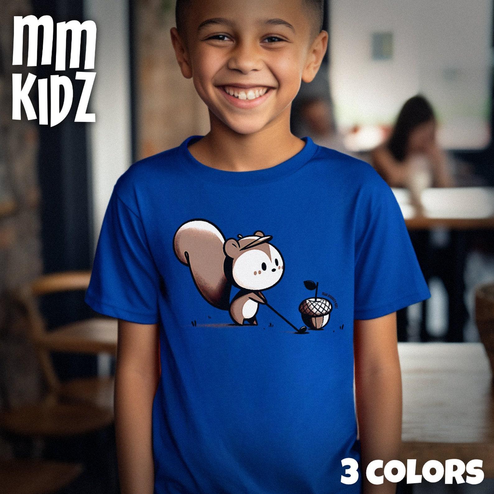 Cute Squirrel Golfer T-Shirt | Kids Animal Golf Graphic Tee | Adorable Sporting Shirt for Children | Fun Playtime Outdoor Activity Tee 140