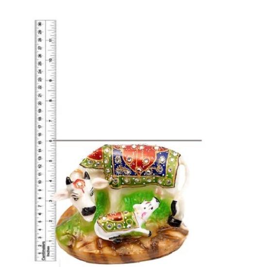 Dekorativní socha krávy a telete z mramorového prachu, tištěná kráva (Délka 7 palců, Šířka-4,5 palce, Výška-6 palců)