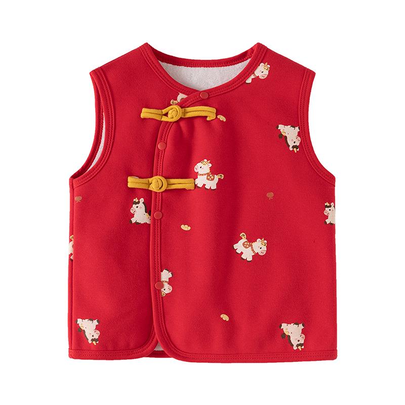 Girls' Red Festive New Year Sleeveless Vest - Spring/Autumn Infant Cape Jacket