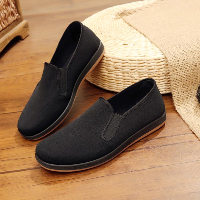 Pantofi de pânză vechi Beijing pentru bărbați, cu tălpi din tendon de vită, verde prosop, pantofi casual pentru vârsta mijlocie și vârstnici, negri, pantofi de lucru cu platformă, mărimi mari, pantofi pentru bărbați