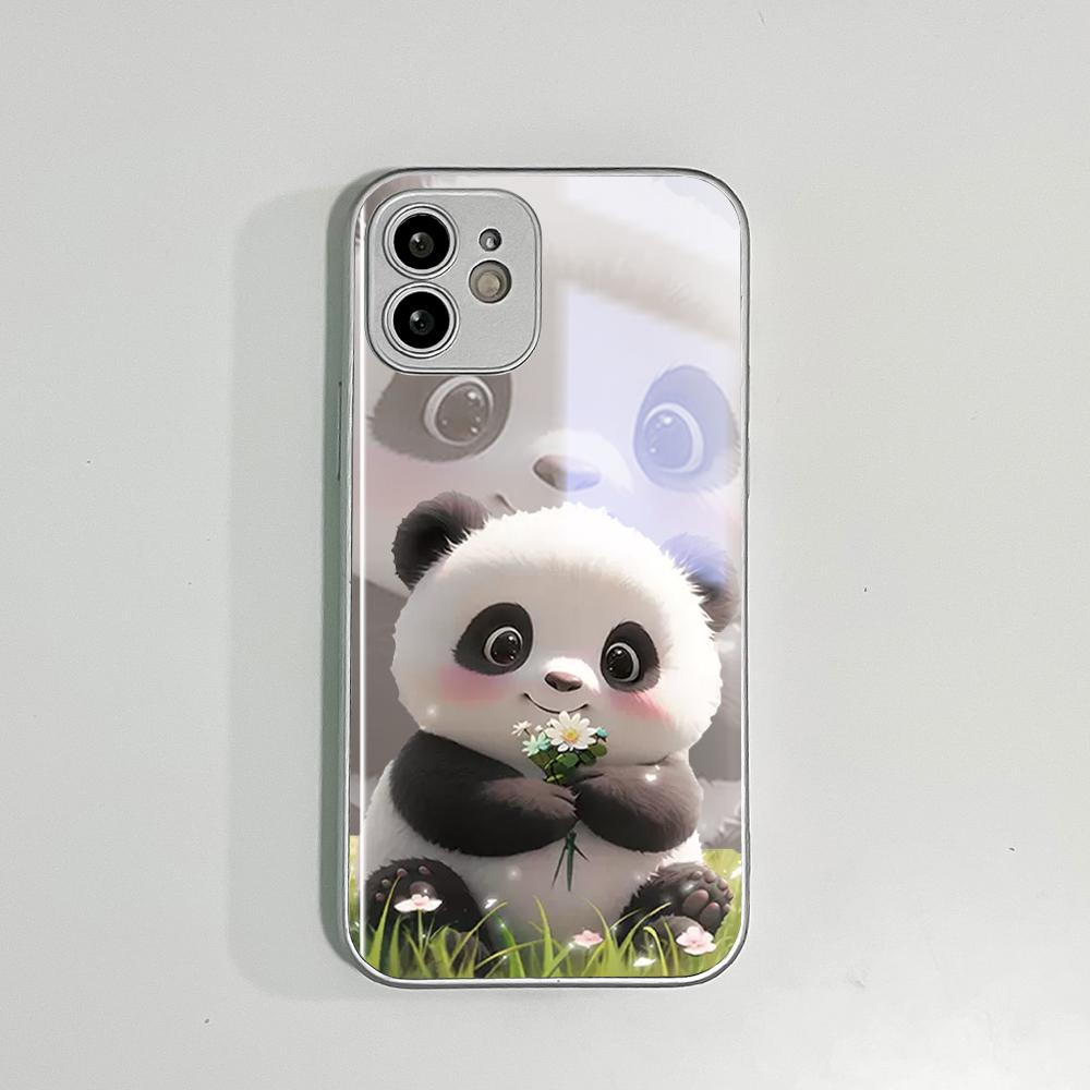 Urocza obudowa telefonu Giant Panda Lakier metaliczny Odporna na wstrząsy obudowa ze szkła hartowanego do Huawei Honor iPhone OPPO Realme OnePlus Xiaomi Redmi Samsung Vivo