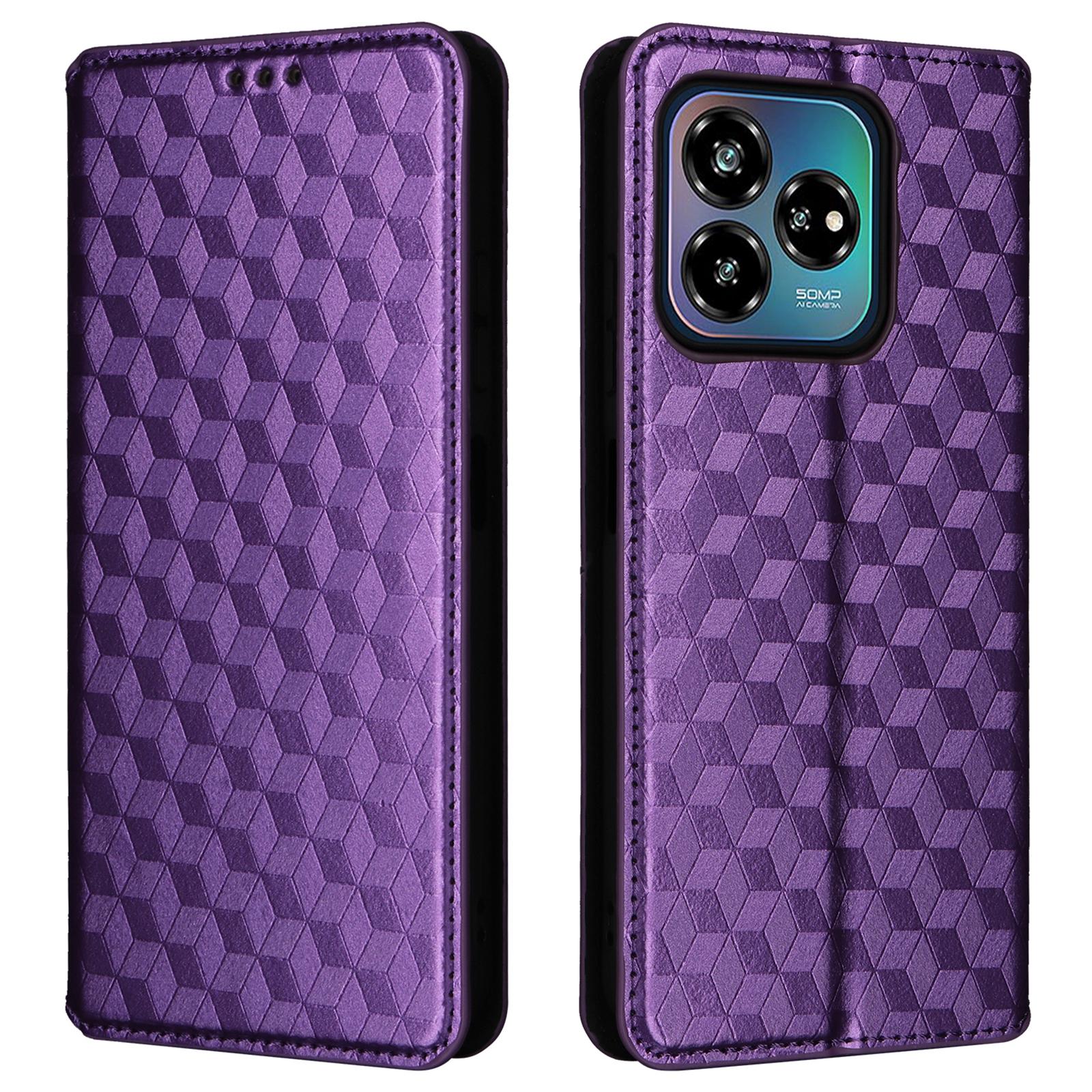 

For ZTE Axon 60 Lite/Blade V60 Vita Case Leather Wallet Phone Cover Rhombus Imprinted Purple