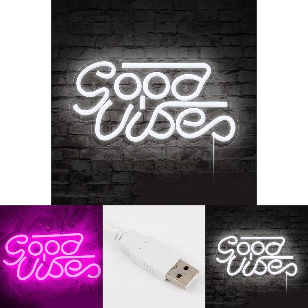 Good Vibes Led Neon Wall Decor With Transparent Backplate For Kids Room Usb Powered