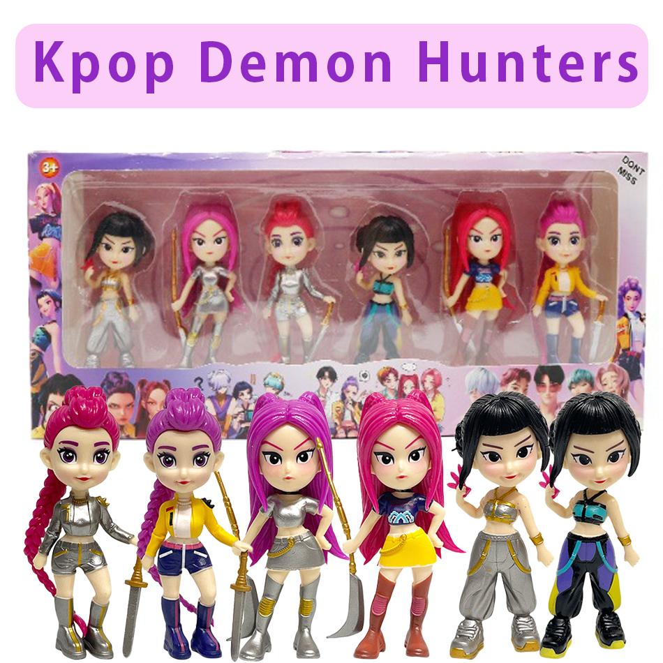 6/pcs KPop Devil Hunter Anime Doll Vinyl Toy Rumi Mira Zoi Character Vinyl Mask Set Clear Box Ornament Toy Birthday Gift