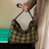 Women Retro Woolen Cloth Plaid Underarm Bag Maillard Color Shoulder Bag Tote Bag Large Capacity Backpack for Daily Travel Work