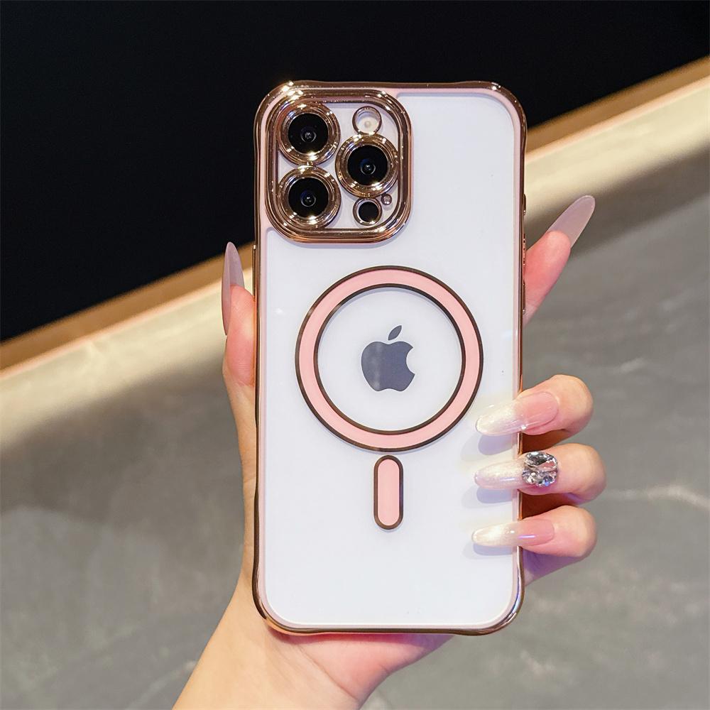 Luxury Transparent Electroplating Cases For iPhone 17 Air 16 16E 15 Plue 14 13 Pro Max Magsafe Wireless Charge Camera Lens Cover