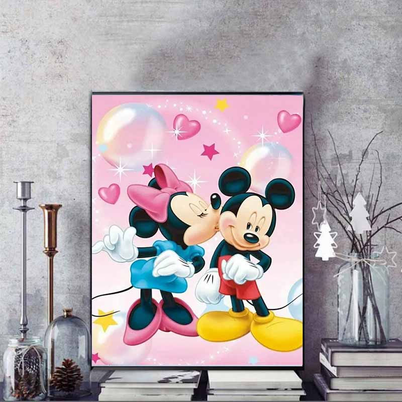 Disney Diamond Painting Mickey and Minnie Kissing Theme Illustration Cute DIY Rhinestone Mosaic Cross Stitch Kit Embroidery Gift, Home Decor