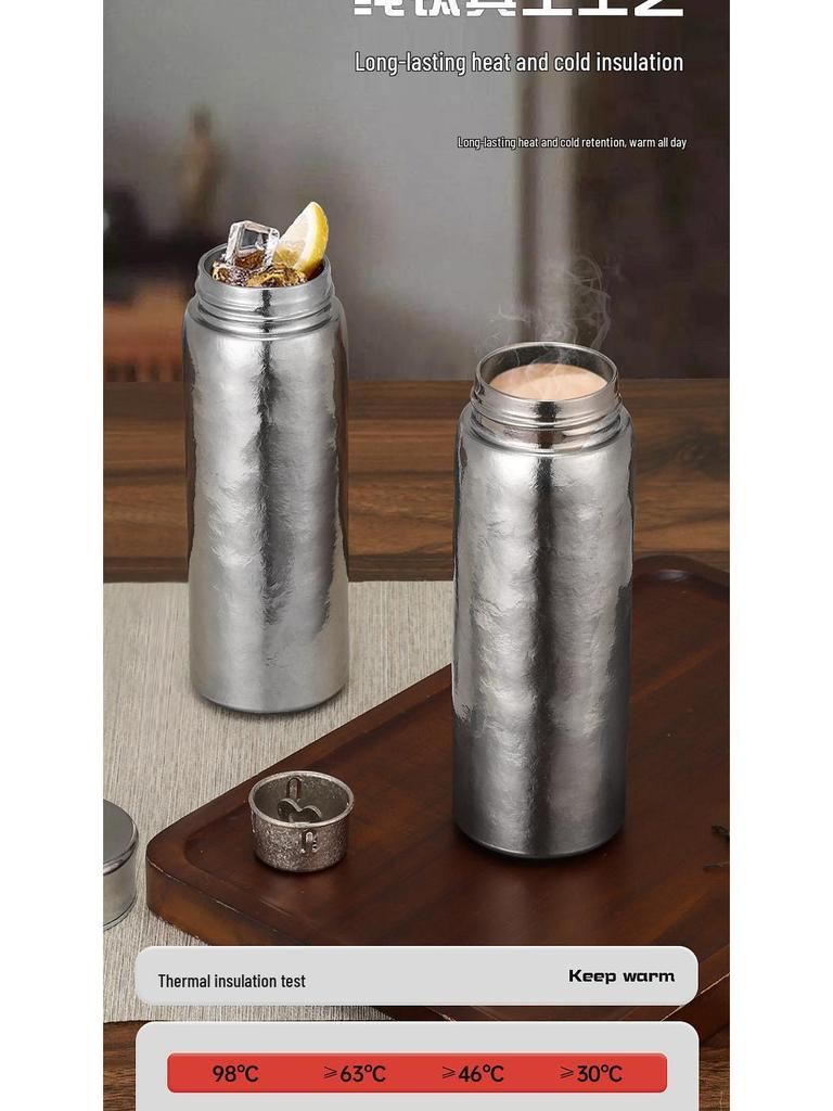 Premium Pure Titanium Insulated Cup with Tea Infuser - Double-Layer Vacuum Design, Portable and Stylish for Business Use.