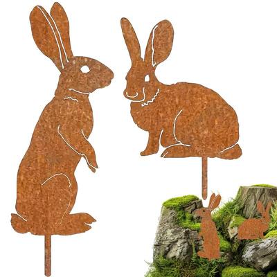 Metall-Hasen-Gartenspieße Gartenspieße Hofschilder Osterhase 2x Eisen Innen Außen Dekor Osterdekorationen für Draußen