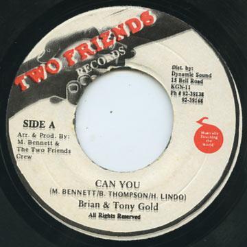 

7inch Record BRIAN TONY GOLD Can You NONE Two Friends Rec Jamaica Reggae Ska Dub Used
