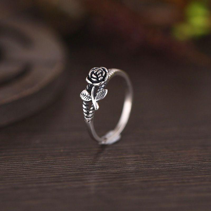 Rose Flower Rings For Women Silver Color Jewelry Alloy Material Vintage Retro