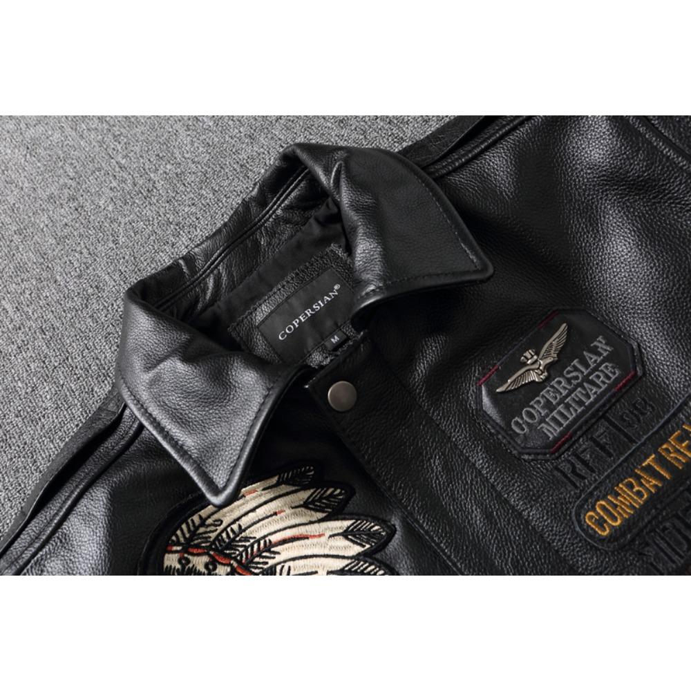 Chinese Size Indian Embroidery Coat Genuine Cowhide Casual Leather Jackets for Men Leather Jacket Spring Autumn