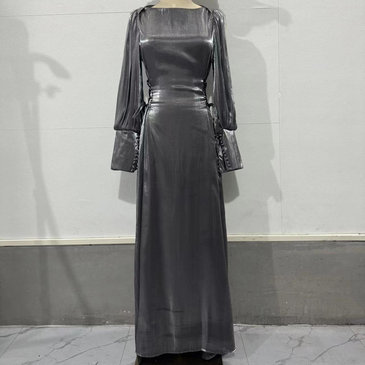 

GMXIA Осеннее платье-фонарик с длинным рукавом из сатина, облегающее, со шнуровкой, для женщин XXL