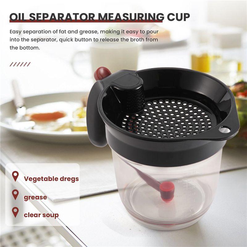 A84E-1000ML Oil Separator Measuring Cup And Strainer With Bottom Release For Gravy Sauces And Other Liquids With Oil Grease