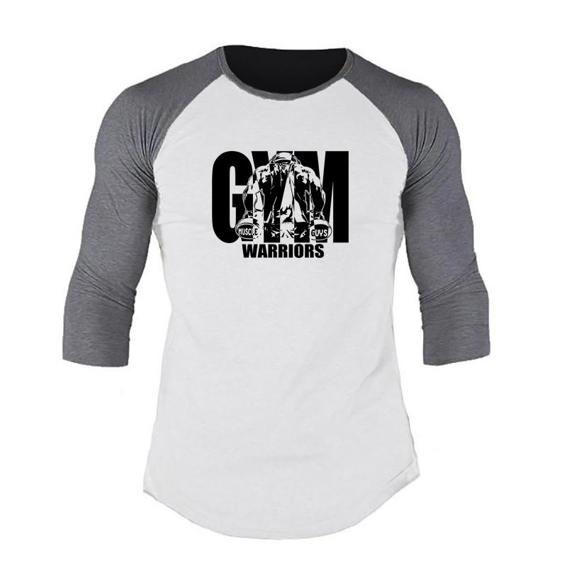 

Muscleguys Gym Warriors Clothing Mens Running T-shirt Spring Autumn Three Quarter Sleeve T Shirt Patchwork Fitness Tee Shirts Sports Tshirt XXL белый
