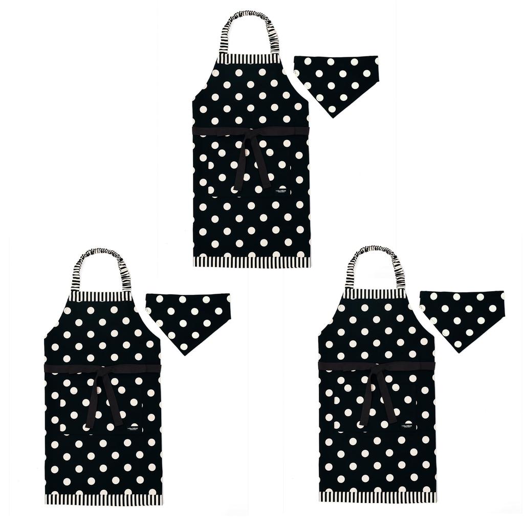 COLORFUL CANDY STYLE Decor PolkaDot Apron Size Polka Dot Large X Narrow Stripe 3 Piece Set for Girls Cute for Kids Children Apron Bandana Set Elastic