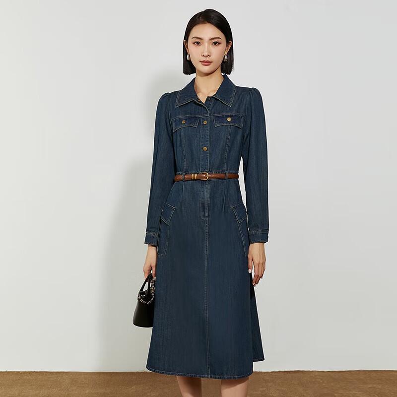 Elegantes Damen-Denim-Langarmkleid in mittlerer Länge