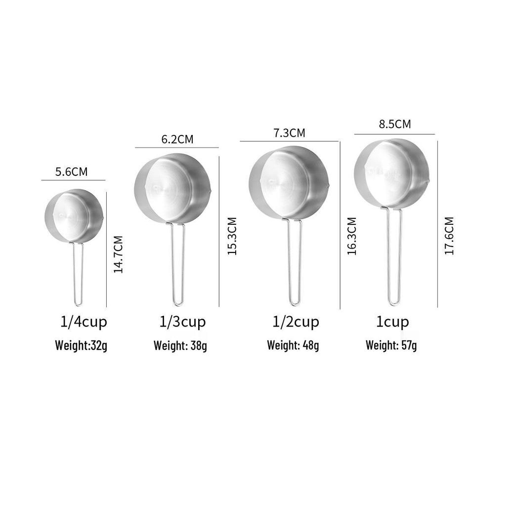 Stainless Steel Measuring Cup & Spoon Set for Coffee, Seasoning, Baking - 4 or 8 Piece Set.