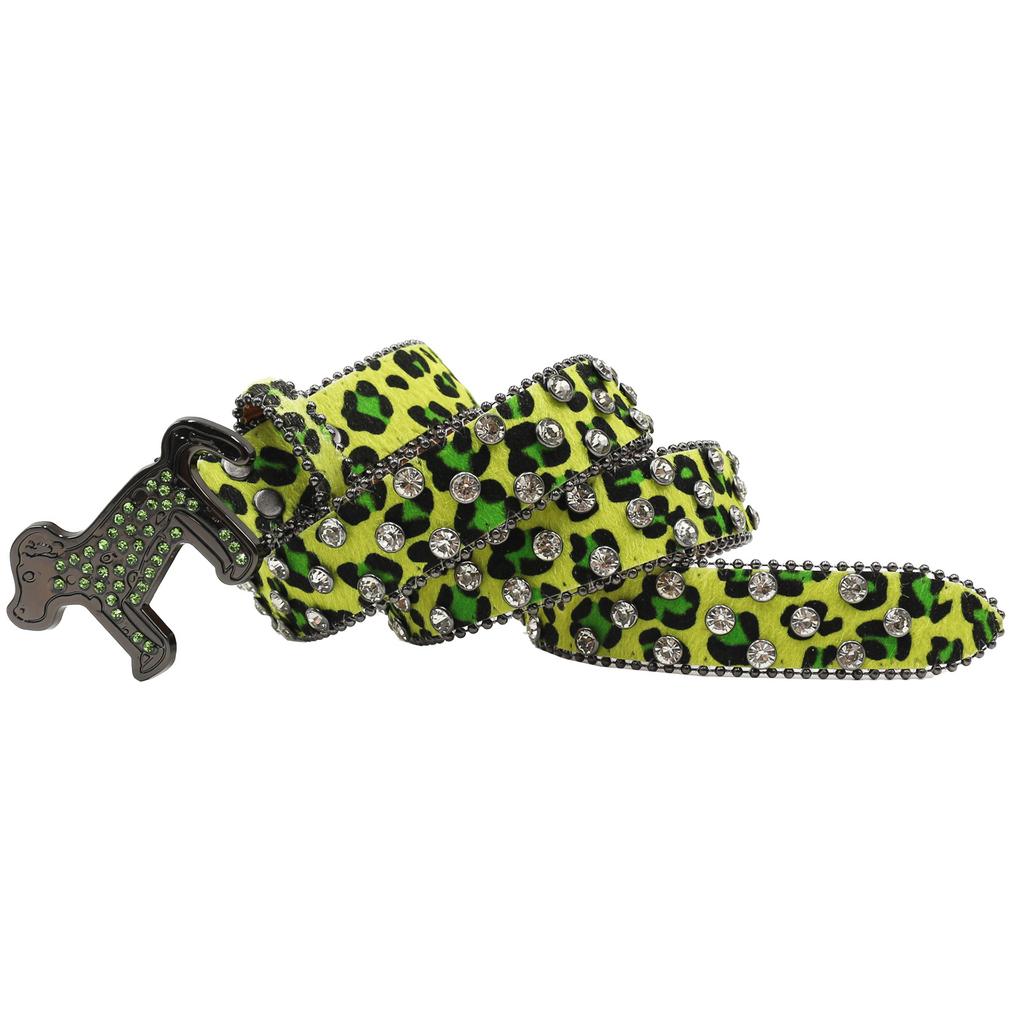 Dog Buckle Belt Leopard Print Western Rhinestone Belt Personalized Denim Rivet Jeans Trousers Belt
