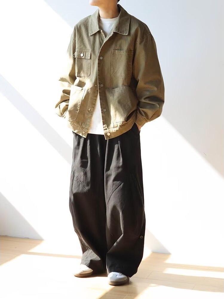 2025 Men's Trendy Casual Workwear Lapel Jacket - Long Sleeve Spring/Autumn Outerwear