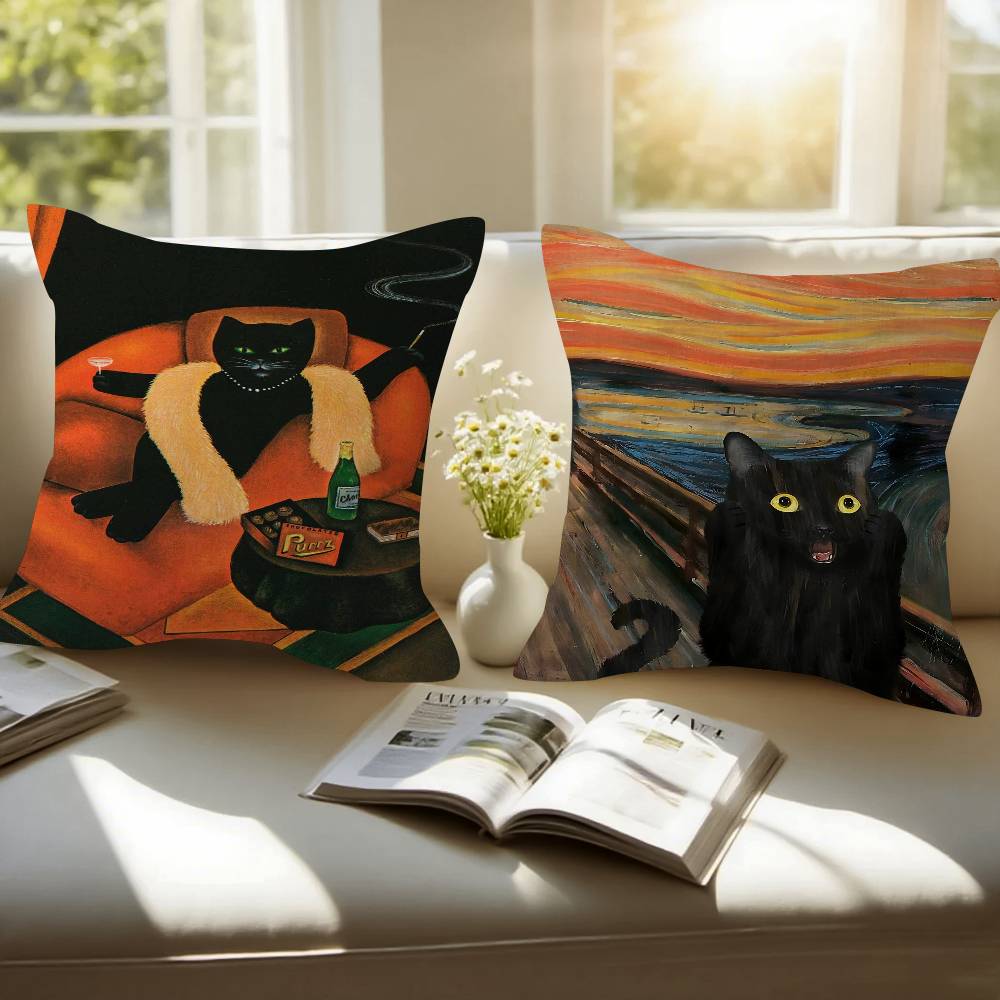 Painting Of A Cat Cushion Cover Pillowcase Upholstery Sofa Throw Pillow Home Decor Pillowcas